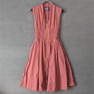 Anthropologie The Tommie Dress Womens Medium Midi Smocked Front-Zip Blush